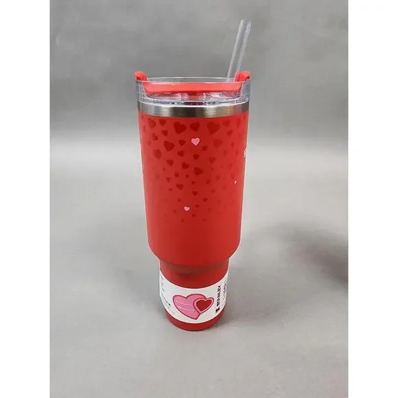 🥰STANLEY TARGET 40 OZ STAINLESS STEEL VALENTINES DAY RUBY HEARTS READY TO SHIP!